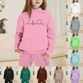 thumbnail image 2 of MUXiin Girls Fall Outfits Size 7 Pink,Love Heart Graphic Hoodie Long Sleeve Shirt Pullover Tops Sweatshirt Pants Active Cute Print Trendy Children 2 Piece Outfits, 2 of 5