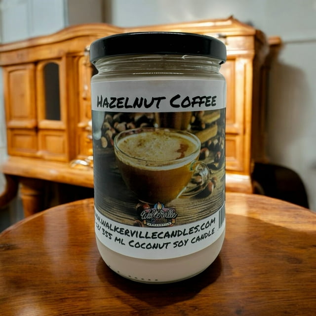 Hazelnut Coffee Vegan Coconut Soy 12 oz/ 355 ml Candle Hand-poured, Eco-friendly, Clean Burning, Bakery, Food, Drink Wood Wick