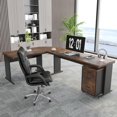 thumbnail image 3 of 83" L-Shaped Executive Desk, Large L Office Desk with 3-Drawer Mobile File Cabinet, Business Furniture Desk Workstation Brown, 3 of 5