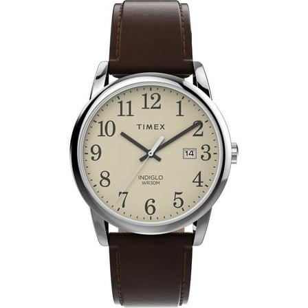 Timex Men's Easy Reader 38mm Watch - Brown Strap Cream Dial Silver-Tone Case