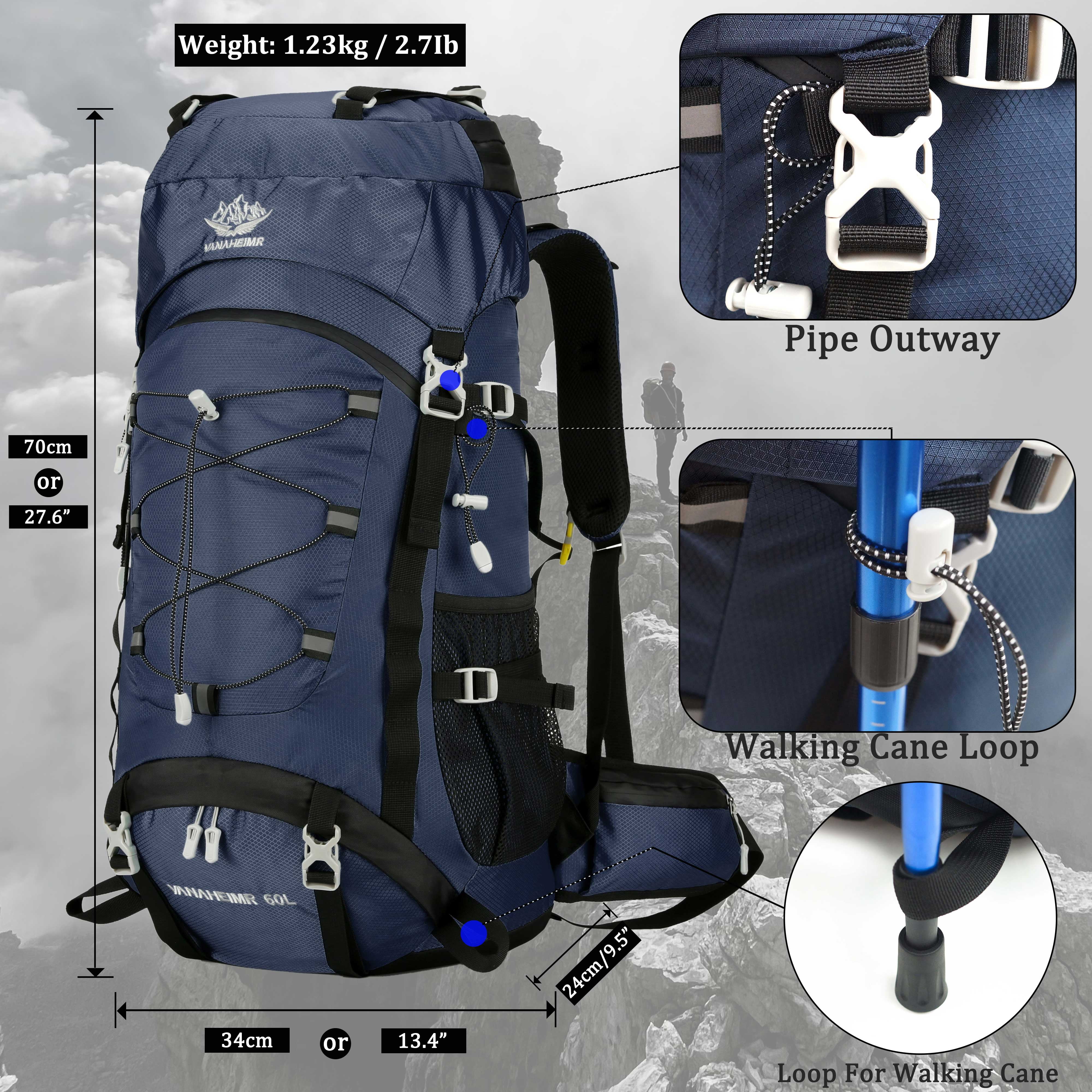 60L Travel Hiking Camping Backpack with Rain Cover, Backpack Water Resistant,Climbing Backpack for Men Women