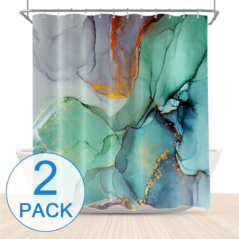 Shower Curtain Printing with Buckle Fabric Padding Set, 12 Waterproof