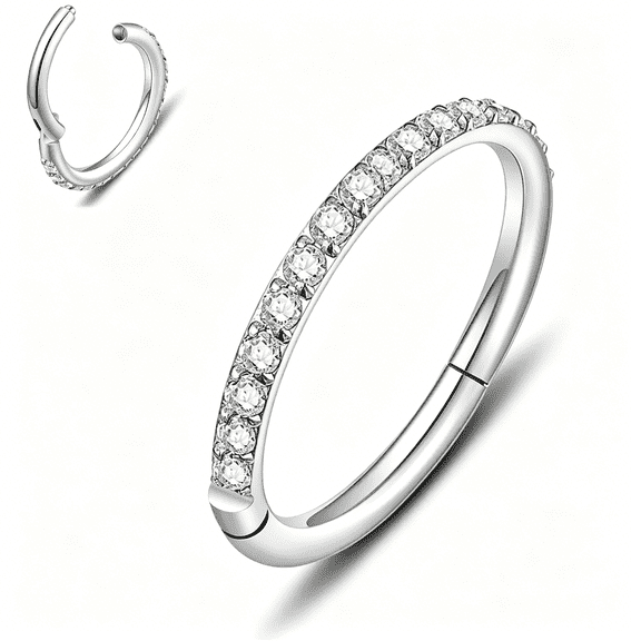 DESIGNICE 20G,18G,16G,14G Hinged Nose Rings Hoop with Gem in 316L Surgical Steel,Septum Clicker Cartilage Earrings Conch Daith Rook Ear Lobe Piercing Jewelry,Diameter 6Mm to 12Mm