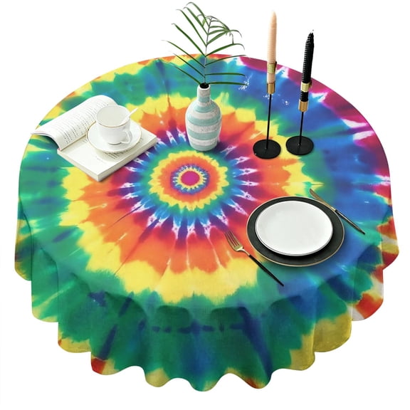 Colorful Rainbow Tie Dye Spiral Pattern Round Tablecloth 60"x60",Wrinkle Wipeable Table Cloth for Kitchen Dining Room Picnic Patio Party