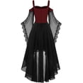thumbnail image 5 of Women Gothic Halloween Costume Dress Medieval Renaissance Renaissance Vintage Cold Shoulder Butterfly Sleeve High-Low Mesh Gown for Halloween Party Cosplay Outfit, 5 of 5