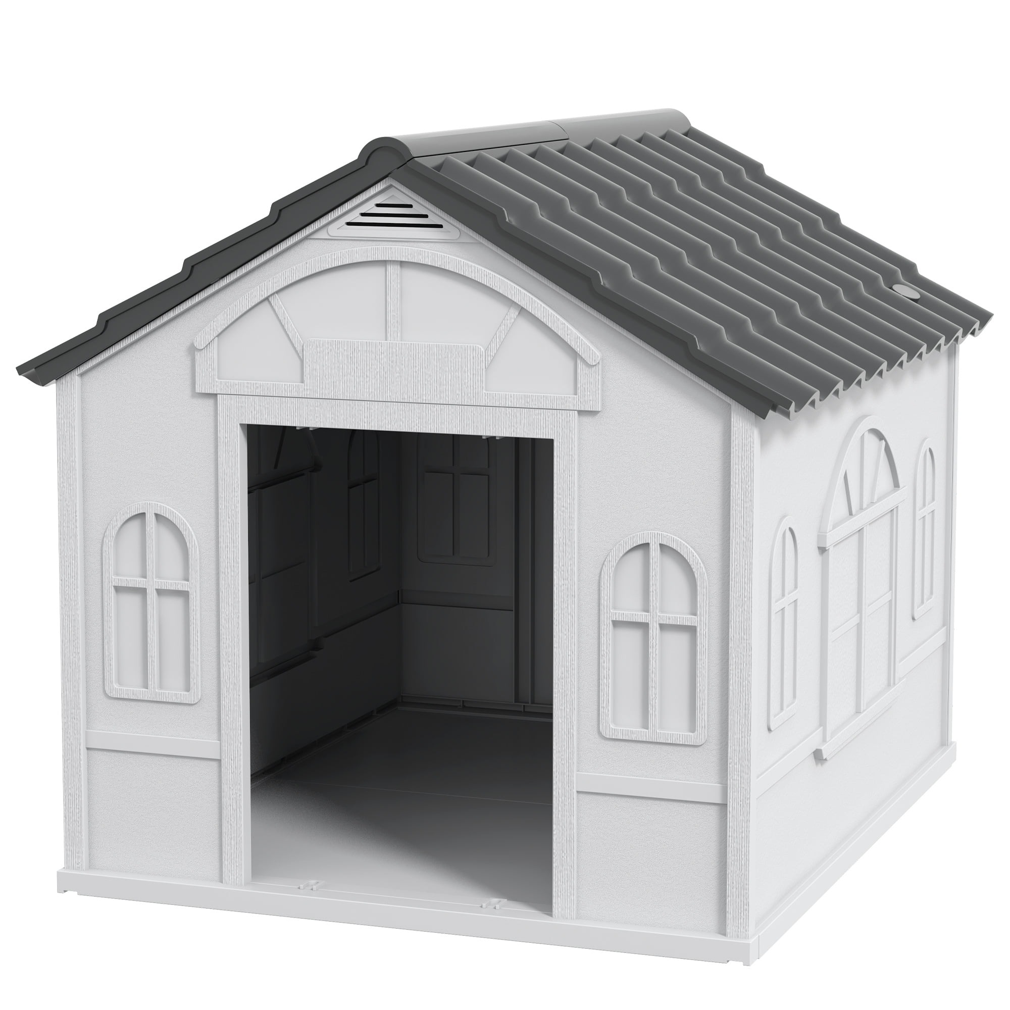 LINJH Water Resistant Plastic Dog House Puppy Shelter for Indoor Outdoor-25.5" x 29.75" x 24.75"-Gray