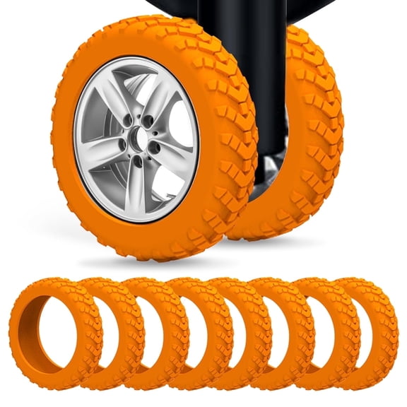 Travel Accessories Luggage Wheel Protectors - 8-Piece Protective Covers for Suitcases (Orange)