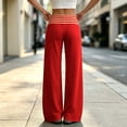 thumbnail image 7 of Women's Wide Leg Lounge Pants High Waisted Fold Over Striped Waistband Stretchy Loose Fit Palazzo Pants for Yoga Daily Wear Daily Travel Office, 7 of 7