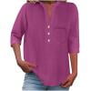 FNFYFH Womens Plus Size Shirts Button Down V Neck Short Sleeve Tops with Pockets Solid Tees,Purple