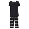 thumbnail image 2 of Womens Pajamas Set New Womens Casual Capris Pajama Sets 2 Piece Soft Sleepwear Short Sleeve Tops and Capris Pants Plaid Loungewear Pjs Set Outfits Women's Pajama Set Black XXL, 2 of 7