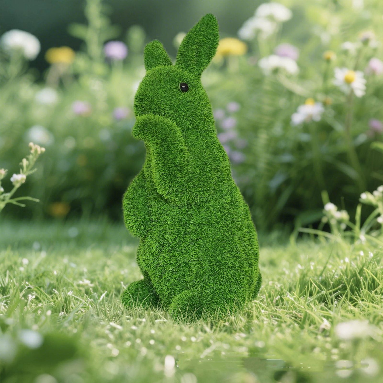 Green Resin Rabbit Statue, Easter Bunny Garden Ornament and Spring Home Decor for Lawn, Patio, or Tabletop