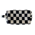 thumbnail image 1 of Hukapapa Bolsa de cosméticos con diseño de cuadros en blanco y negro, bolsa de almacenamiento portátil de gran capacidad, 1 of 5