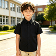 thumbnail image 2 of Boys Button Down Dress Shirts Short Sleeve Uniform Shirt Collared Shirt Basic School Uniform, 2 of 6