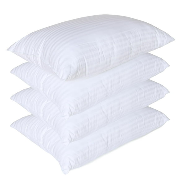 Almohadas Hoteleras Premium - Relleno Microgel - Firmeza Media - Fundas Rayada Satinada - 100% Algodón - Pillow - Alta Caldiad - Color Blanco (4, Estándar)