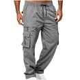 thumbnail image 2 of Aezemi Men Straight Leg Cargo Pants with Multiple Pockets Lightweight Fashion Elastic Waist Pull on Hiking Pants Drawstring Trendy Workout Outdoor Trousers 3XL, 2 of 9