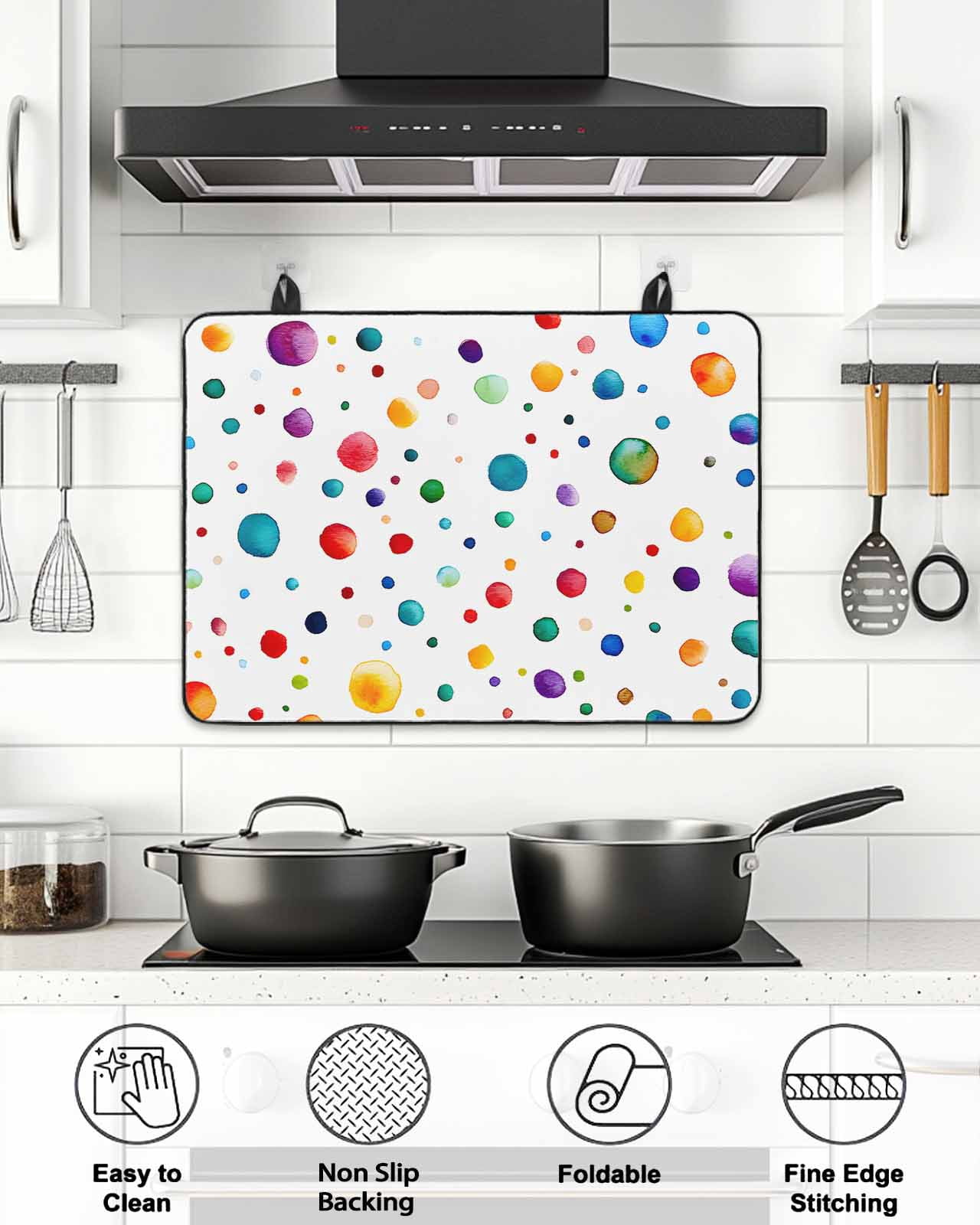 Stove Top Covers for Electric Stove, Colorful Polka Dot Glass Stovetop Cover Protector, Rainbow Color Polka Dots Abstract Induction Cooktop Protector Oven Mat for Kitchen Countertop 24"x21"