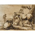 thumbnail image 2 of Dirck Stoop 18x14 Black Ornate Wood Framed Double Matted Museum Art Print Titled - Horses, Goat and a Man, 2 of 5