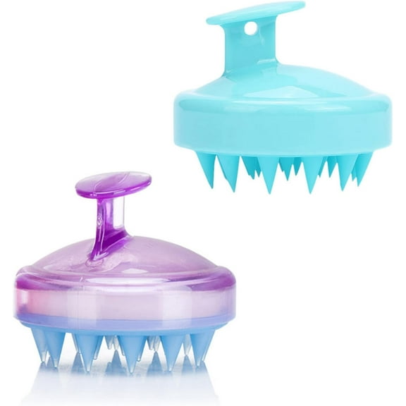 Shampoo Brush Hair Scalp Massager, 2 Pack Silicone Scalp Care Hair Brush Head Scrubber Scalp Brush Wet Dry Comb (Blue & Purple)