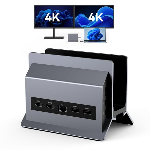 TobenONE Laptop Docking Station Dual Monitor 4K@60Hz with 2 HDMI Ports, 100W Power Supply, Dual HDMI USB C Docking Station Stand for Windows, ChromeOS, 6 USB, Ethernet