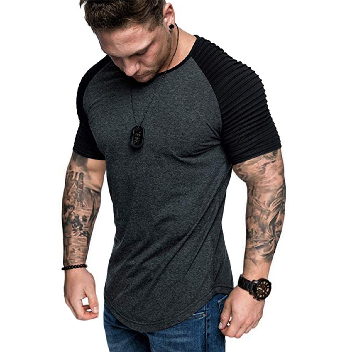 Mens Short Sleeve Slim Fit Fitness Muscle Bodybuilding T-Shirt Blouse Top Summer 