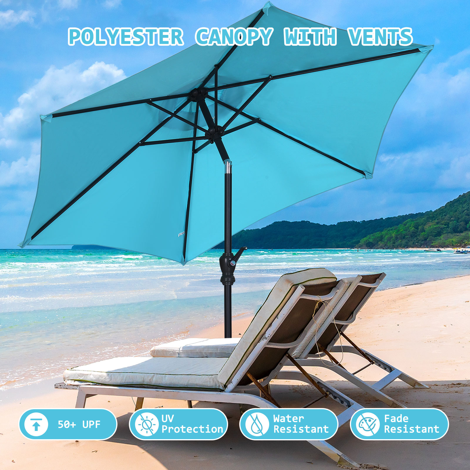 Autlaycil 7.5 Ft Market Patio Umbrella, Blue photo 6