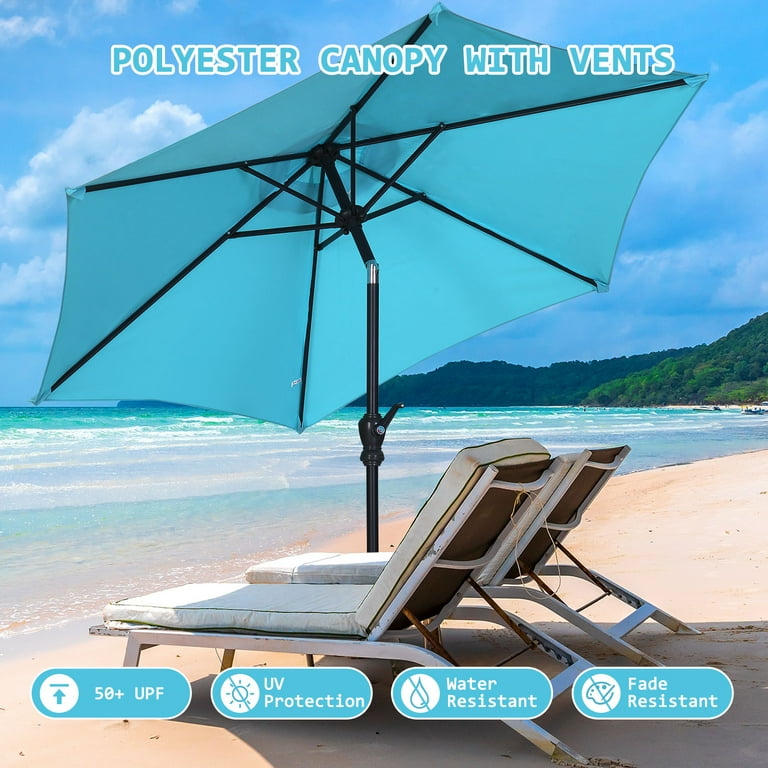 complete patio set with umbrella PHI VILLA Black 8-Piece Metal Patio Outdoor Dining Set with Slat Rectangle Table, Textilene Swivel Chairs and Beige Umbrella