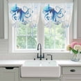 thumbnail image 4 of Blue Octopus Coastal Tie Up Curtains for Windows, Adjustable Balloon Window Shades, Coral Summer Beach Nautical Ocean Blue Kitchen Window Treatments Farmhouse Short Curtains with Rod Pocket 42"x45", 4 of 8
