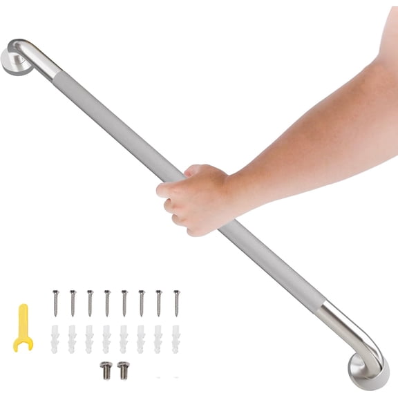 36 Inch Shower Grab Bar, Bathroom Grab Bar Handle with Anti-Slip Knurled Grip, Stainless Steel Bath Balance Bar, 1.25" Diameter Bath Safety Bar Support for Seniors Elderly Pregnant, Brushed Nickel