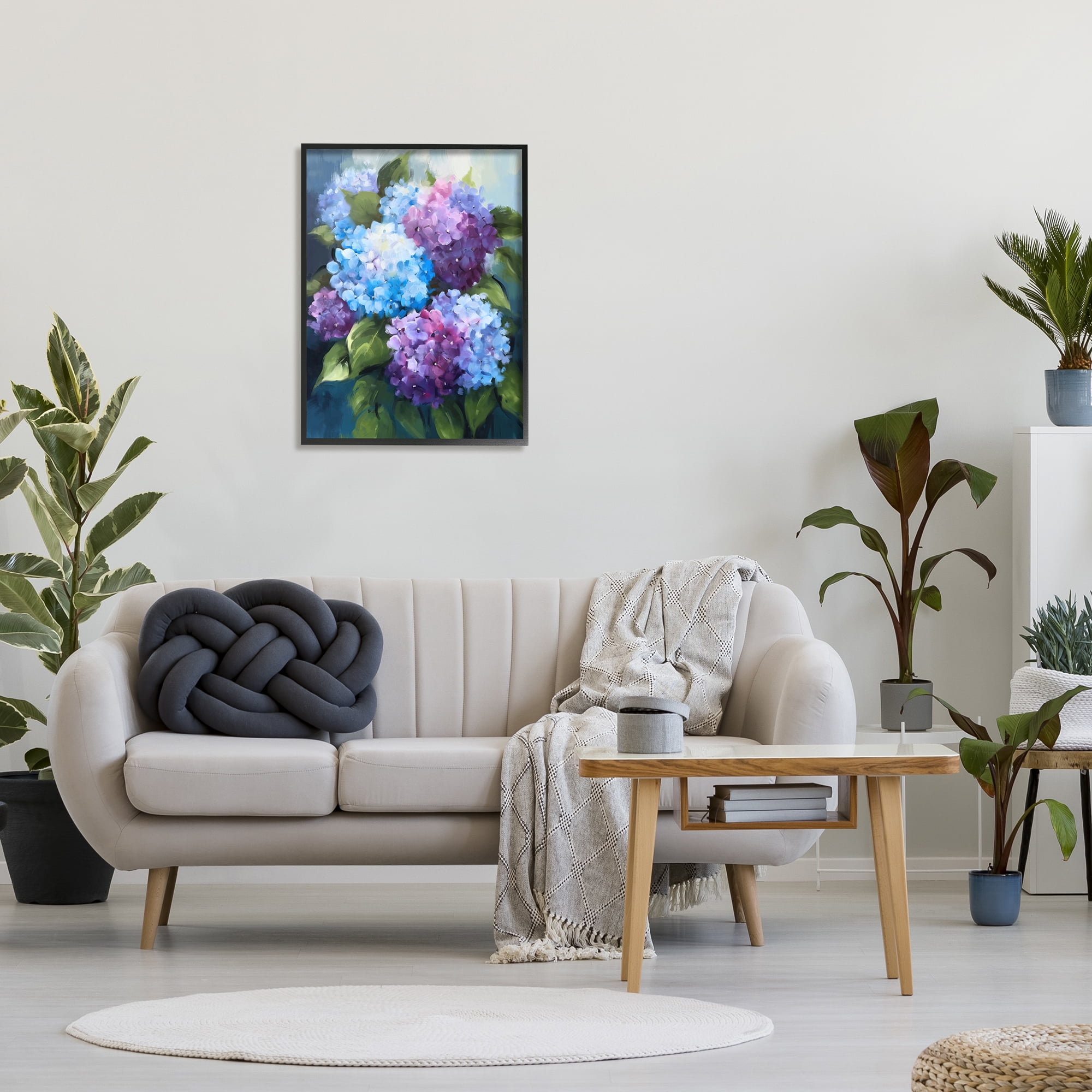 Stupell Industries Blue & Purple Hydrangeas Botanical & Floral Painting Black Framed Art Print Wall Art, 24 x 30