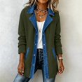 thumbnail image 2 of Denim Patchwork Jackets for Women Corduroy Shacket Shirts Long Sleeve Button Down Knit Blazer Denim Trimmed Sweater Jacket Casual Collared Workout Fall Fashion Outfits, 2 of 9