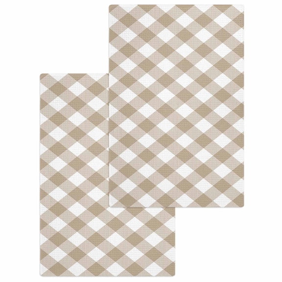 Minimalistic Checkered Beige Rural Style, Kitchen Dish Towels for Drying Dishes Set of 2, Waffle Weave Microfiber Hand Tea Bathroom Towels Quick Dry & Absorbent Towel 15.7x23.6