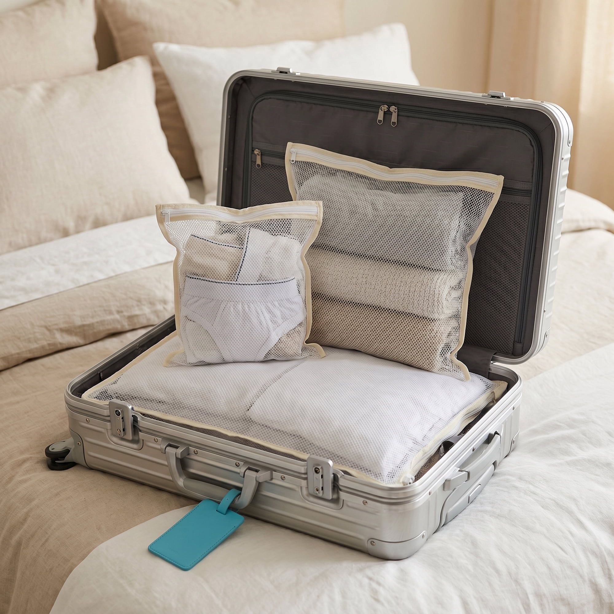 Unique Bargains 4Pcs Polyester Mesh Laundry Bags with Zipper Closure White