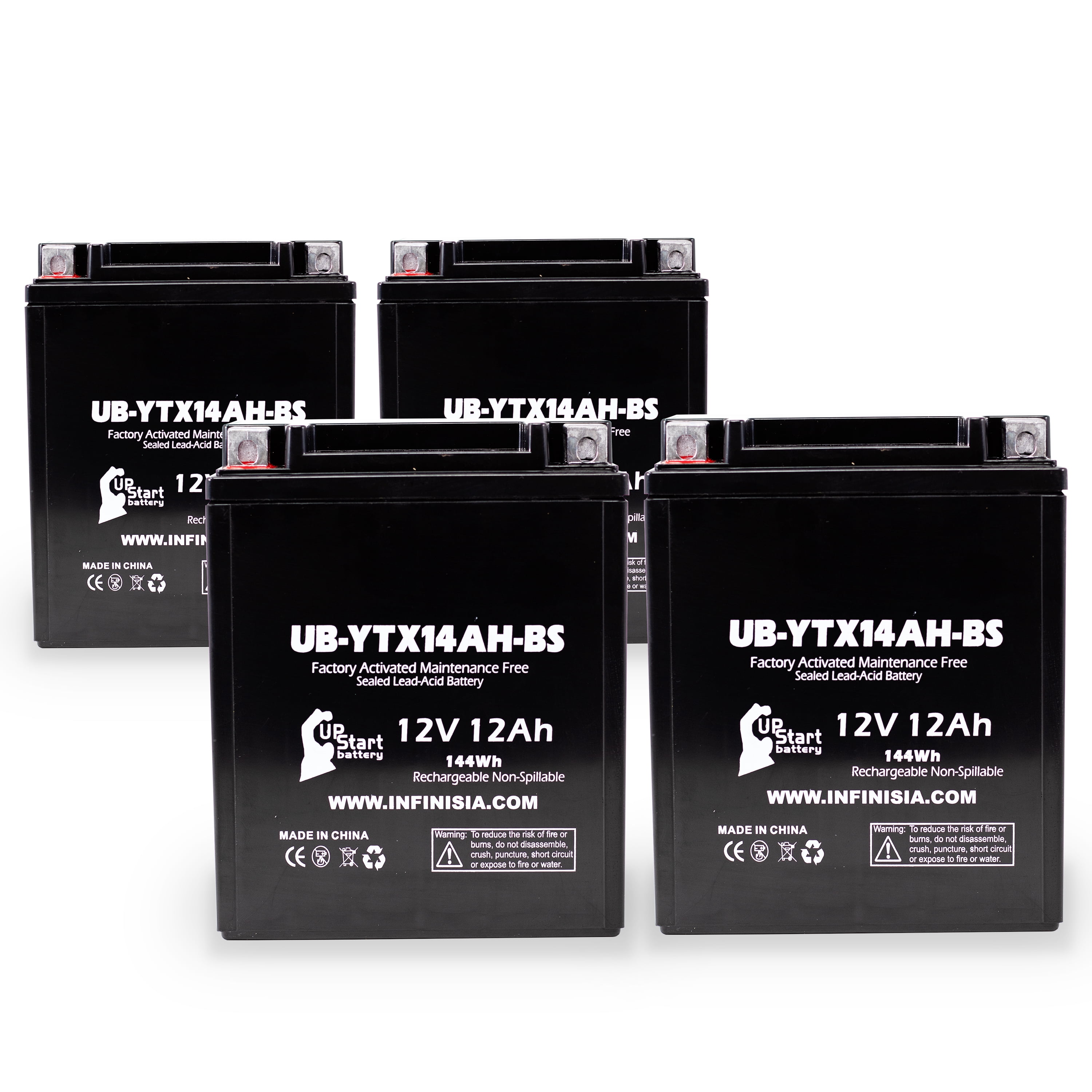 4-Pack UB-YTX14AH-BS Battery Replacement for 2004 Polaris Sportsman HO 500 CC ATV - Factory Activated, Maintenance Free, Motorcycle Battery - 12V, 12AH, UpStart Battery Brand