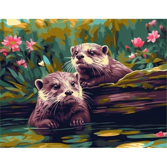 Paint by Numbers for Adults -Two Otters - Acrylic Easy Paint by Numbers for Adults Beginner DIY Painting by Numbers for Gift Home Wall Decor 16”W x 20”L-