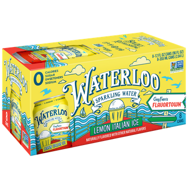 Waterloo Sparkling Water, Lemon Italian Ice, 12 fl oz, 8 pack cans
