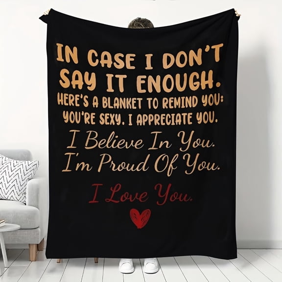 Romantic 'I Love You' Throw Blanket Perfect Gift for Wife Girlfriend or Couples on Wedding Anniversary Christmas Valentine's Day Soft Flannel All Season Comfort Black
