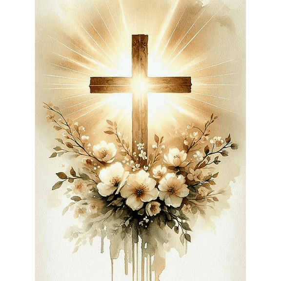 Religious Cross Diamond Art Kits for Adults, Jesus Christ Cross 5D Diamond Painting Kit for Beginners, Christmas DIY Round Full Drill Painting with Gem Art Craft Kits for Home Decor 12x16in