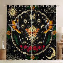 jejeloiu Halloween Skull Blackout Curtains Set of 2 (52x84 Each),Gothic Theme Window Curtains,Romantic Red Flower Curtains and Drapes For Kids,Breathable Home Decor