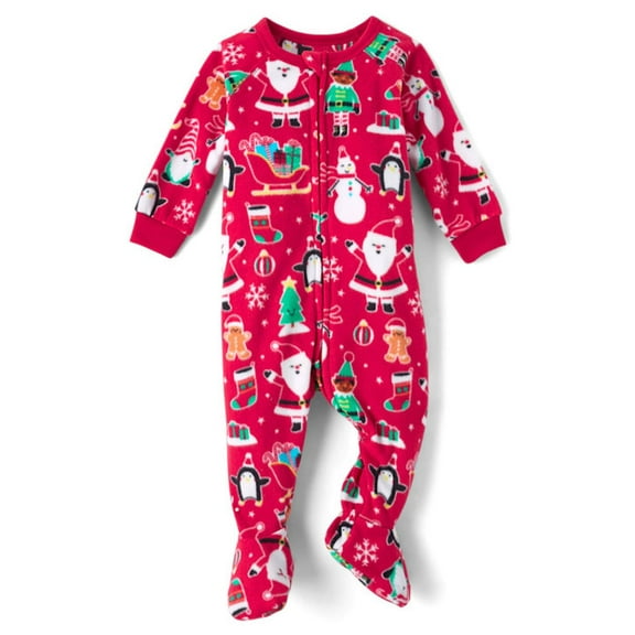 Toddler Boy's Girl's Red Christmas Print Plush Footed Holiday Pajama Sleeper (Size 5T)