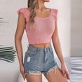 thumbnail image 5 of ITSAME Womens Knit Crop Tank Tops Ruffle Sleeveless Square Neck Tops Summer Breathable Casual Shirts Pink Size XL, 5 of 8