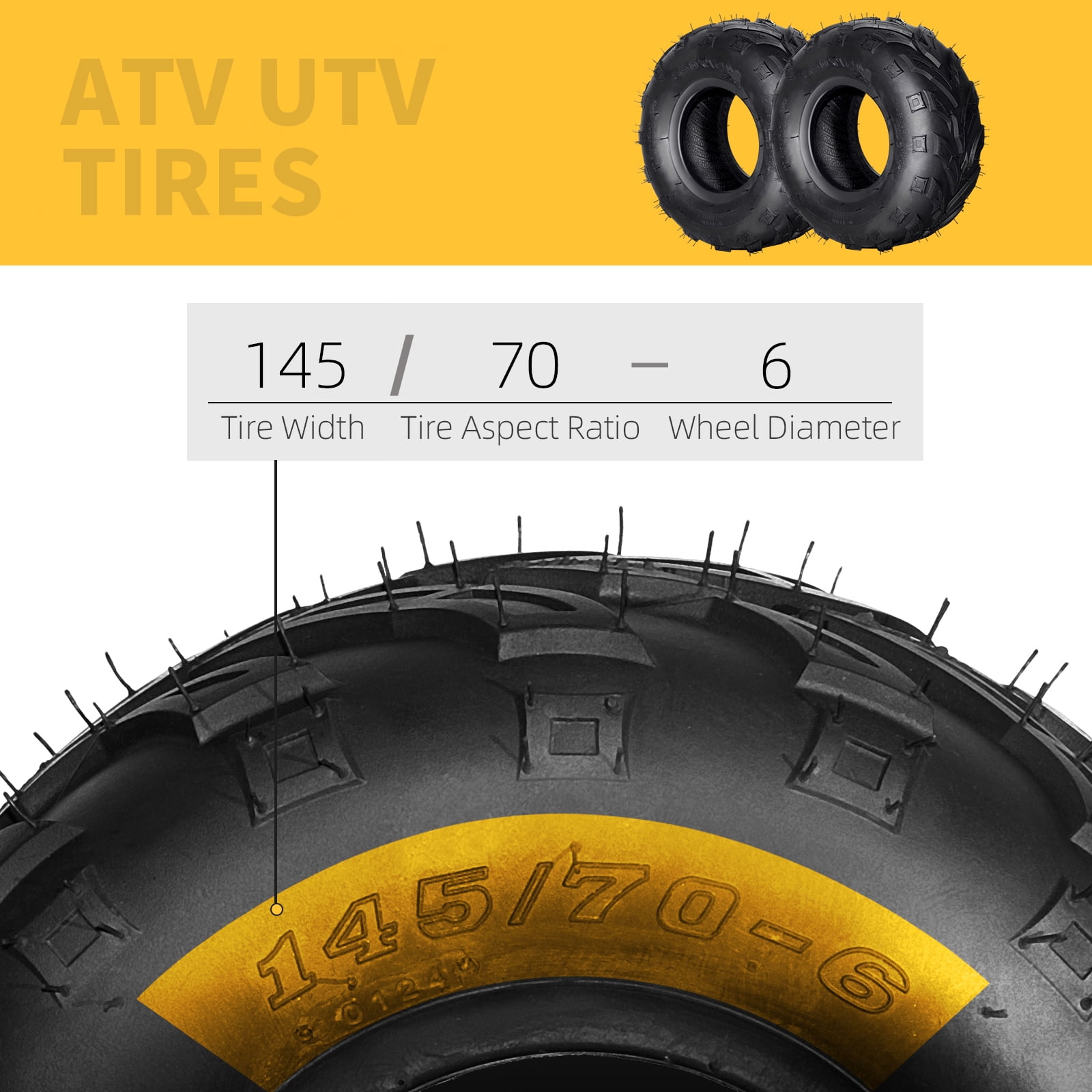 Ktaxon 145/70-6 ATV & Go Kart Tires Set of 2, 4PR Tubeless All-Terrain Sport Tires for ATV and Utility Vehicles