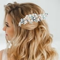 thumbnail image 4 of GAXIRE Peineta con forma de flor, horquillas de perlas, tiaras de boda, pinzas para el cabello con diamantes de imitación, tocado elegante, tocado de aleación para mujer, novia, color verde, 4 of 6