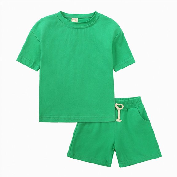 Sgkm Baby Girls Outfit Summer Toddler Kids Solid Color Short Sleeve T Shirt Shorts Set 2 Piece Tracksuit Sportswear