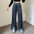 thumbnail image 2 of Pantalones de Terciopelo para Mujer Terciopelo Reflectante Pantalones de Trabajo de Pierna Ancha con Cintura elástica Informal Pantalones Rectos con Bolsillos Gris M, 2 of 6
