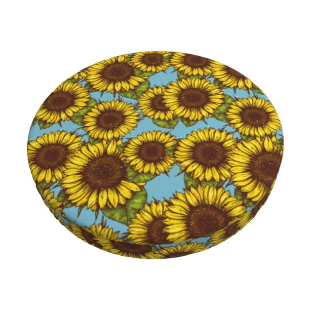 Disketp Sunflowers Funda Redonda para Taburete, Funda de Cojín para Silla de Bar Suave y Elástica-12 inch