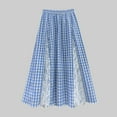 thumbnail image 2 of yueewhu Women Plaid Skirt Blue and White Elastic Waist Elegant Long Dress Lace Maxi Flared Skirt (Blue, One Size), 2 of 6