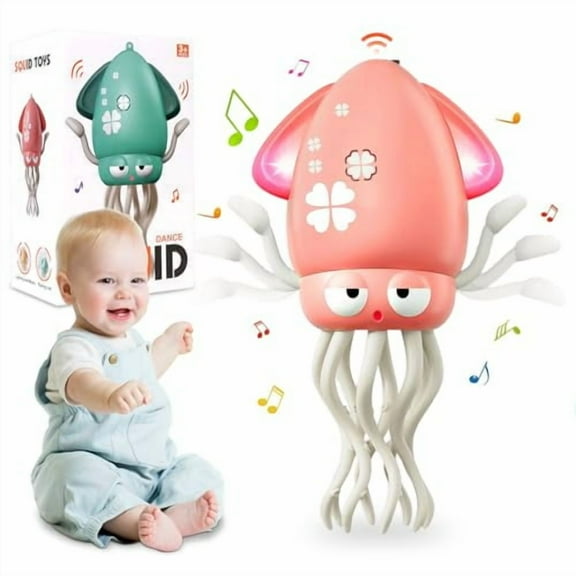 Dancing Octopus Baby Toy,Electric Crawling Squid with Obstacle Avoidance,Infant Light up Music Toys for 3 4 5 6 7 Year Old Kids,Rechargeable Tummy Time Toy Boy Girl Birthday Gifts (Pink)