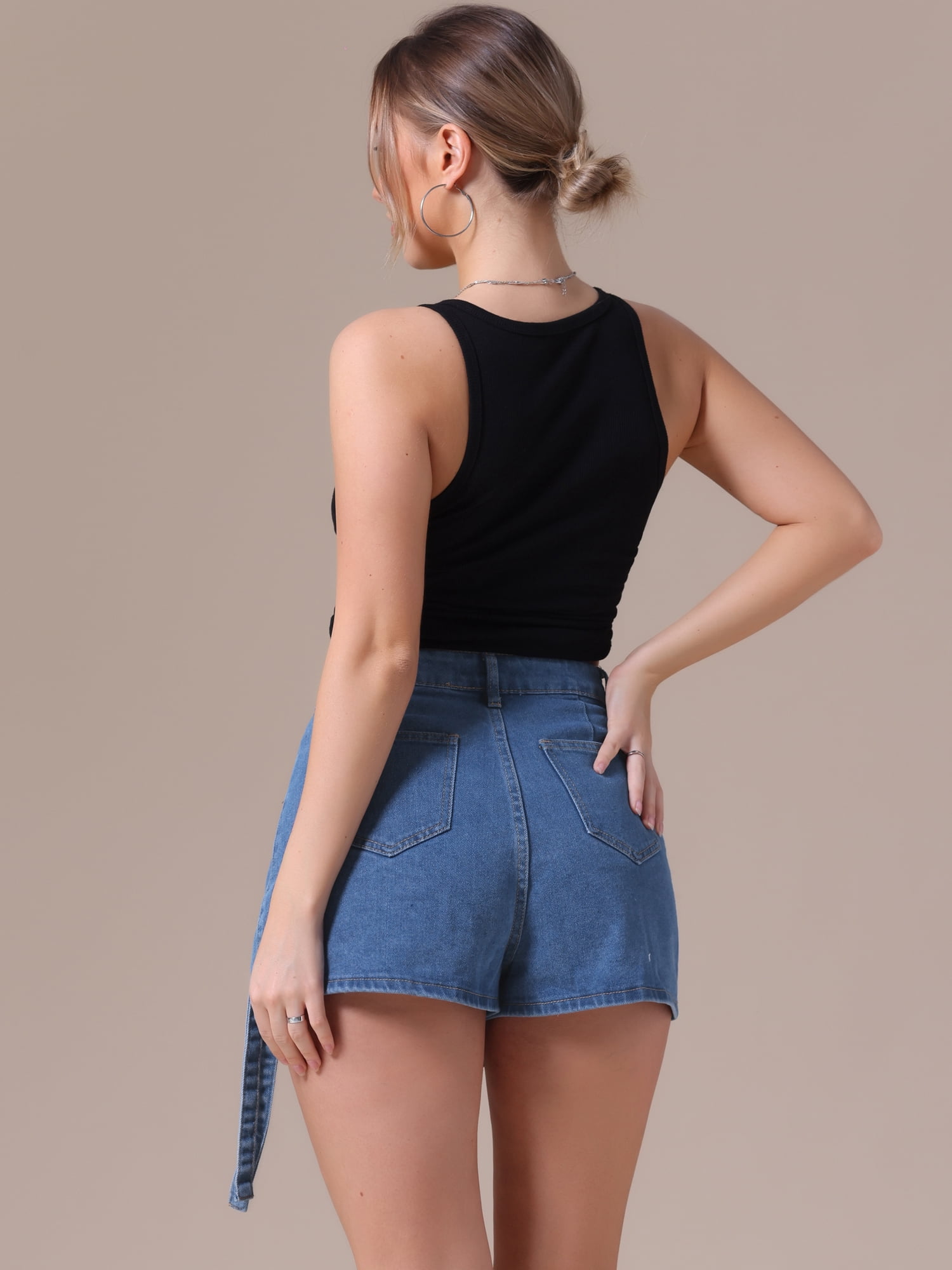 DARING DIVA Women's High Waist Western Asymmetrical Denim Cargo Skirt Shorts XL Blue