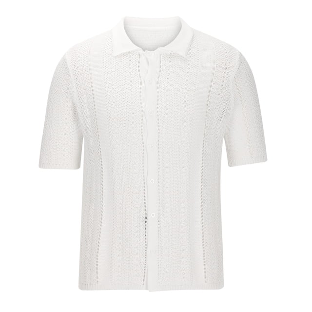 Birdeem Chemises pour Hommes Mode Tricot Décontracté Couleur Unie Manches Courtes Col Rabattu Blouse Chemise