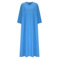 thumbnail image 4 of GaThRRgYP Women's Printed Maxi Boho Short Sleeve Dress,Ladies' Casual V-neck Three-quarter Sleeve Cotton and Linen Pocket Dress Blue XXL, 4 of 9